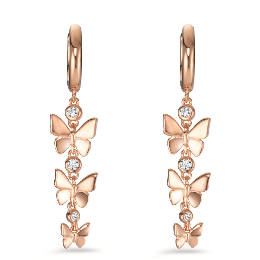 Hinged hoop Silver Zirconia 6 Stones Rose Gold plated Butterfly