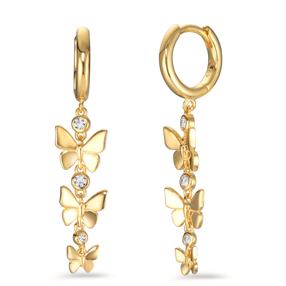 Hinged hoop Silver Zirconia 6 Stones Yellow Gold plated Butterfly