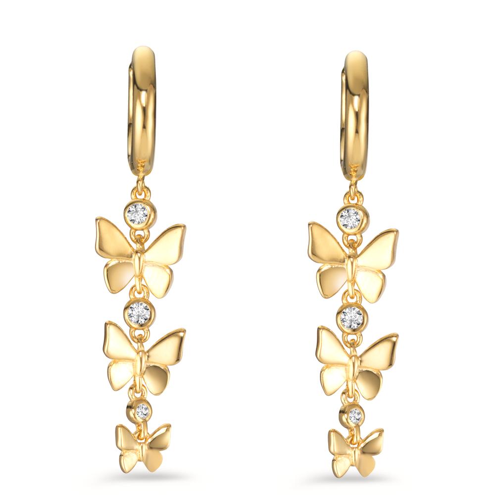 Hinged hoop Silver Zirconia 6 Stones Yellow Gold plated Butterfly