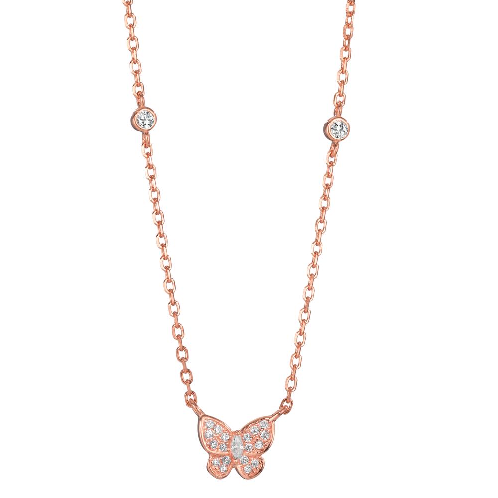 Necklace Silver Zirconia Rose Gold plated Butterfly 40-45 cm