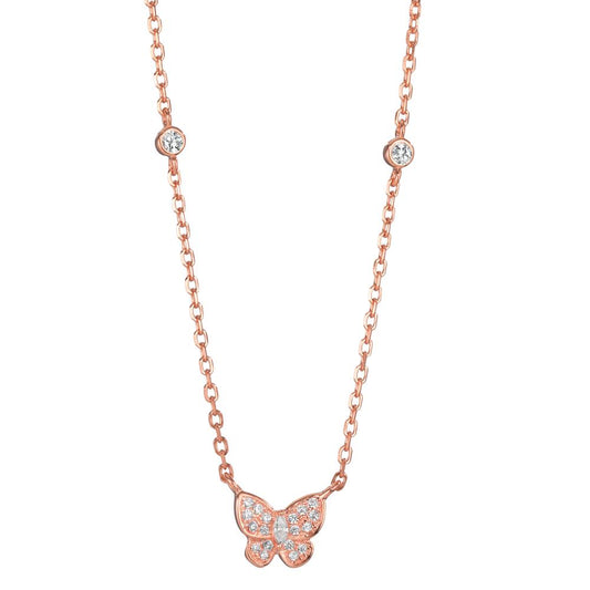 Necklace Silver Zirconia Rose Gold plated Butterfly 40-45 cm