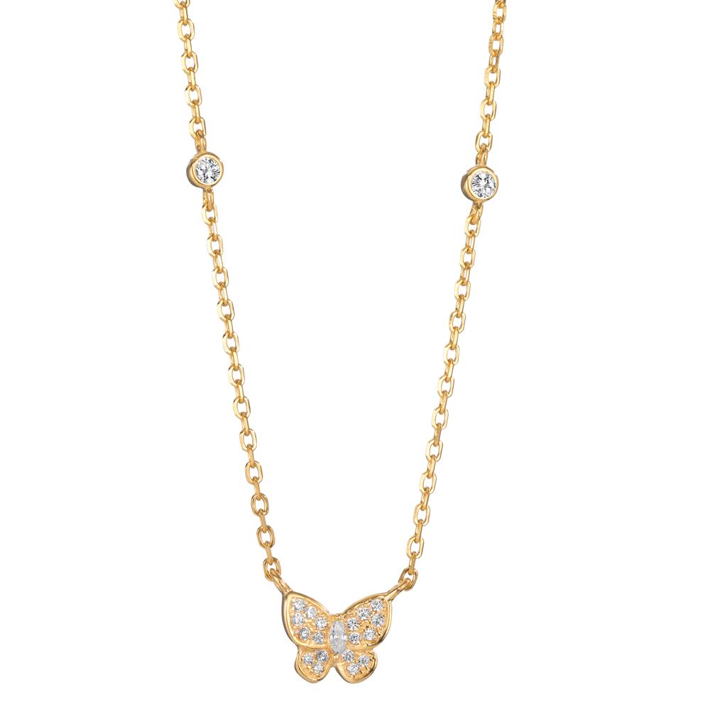 Necklace Silver Zirconia Yellow Gold plated Butterfly 40-45 cm