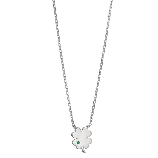 Necklace Silver Zirconia Green Rhodium plated Cloverleaf 40-45 cm Ø8.5 mm