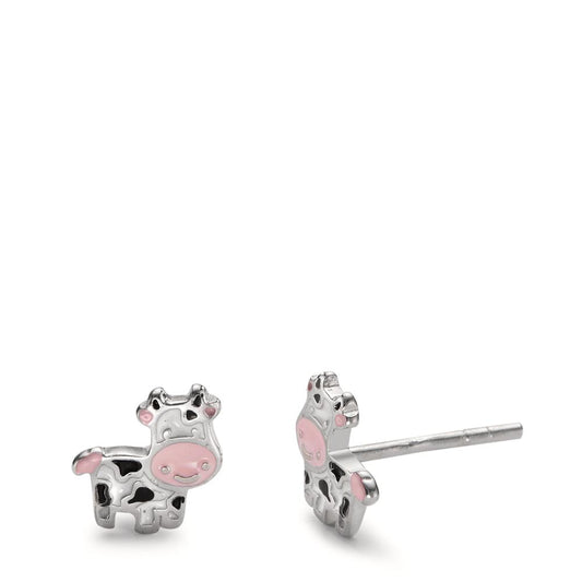 Stud earrings Silver Rhodium plated Cow Ø7 mm