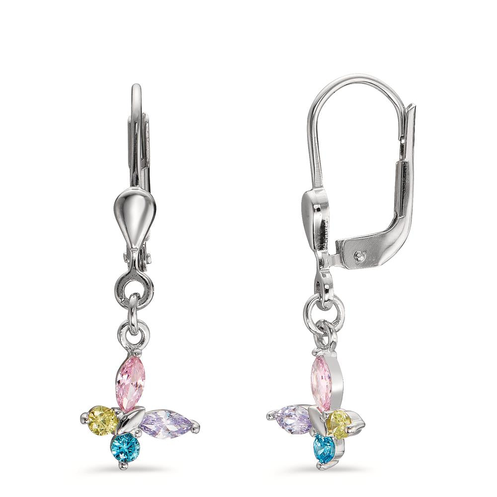 Drop Earrings Silver Zirconia 8 Stones Rhodium plated Butterfly