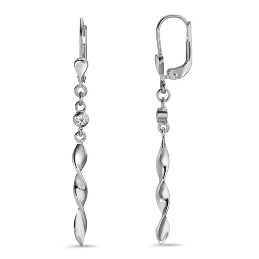 Drop Earrings Silver Zirconia 2 Stones Rhodium plated