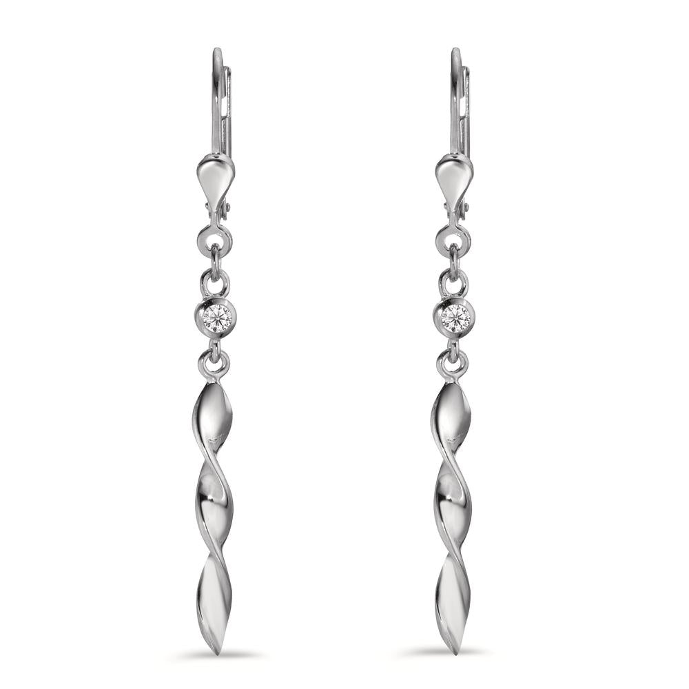 Drop Earrings Silver Zirconia 2 Stones Rhodium plated