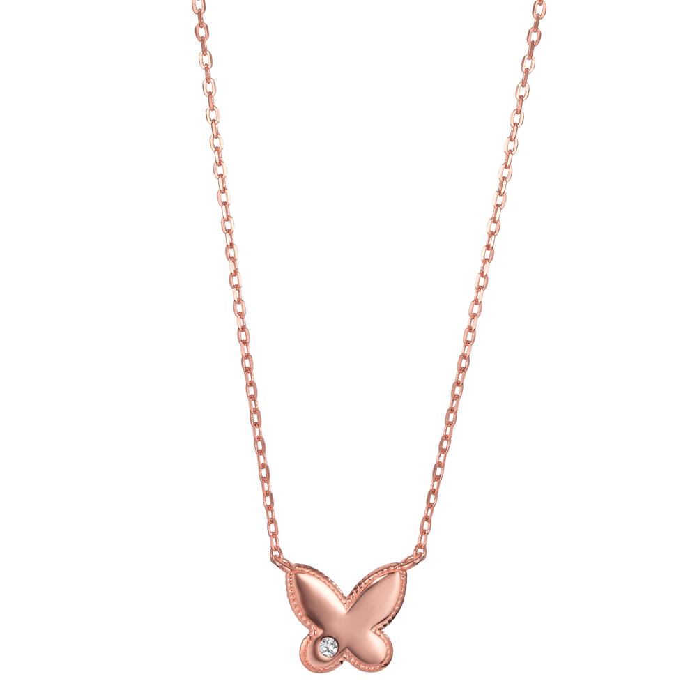 Necklace Silver Zirconia Rose Gold plated Butterfly 40-45 cm Ø10 mm