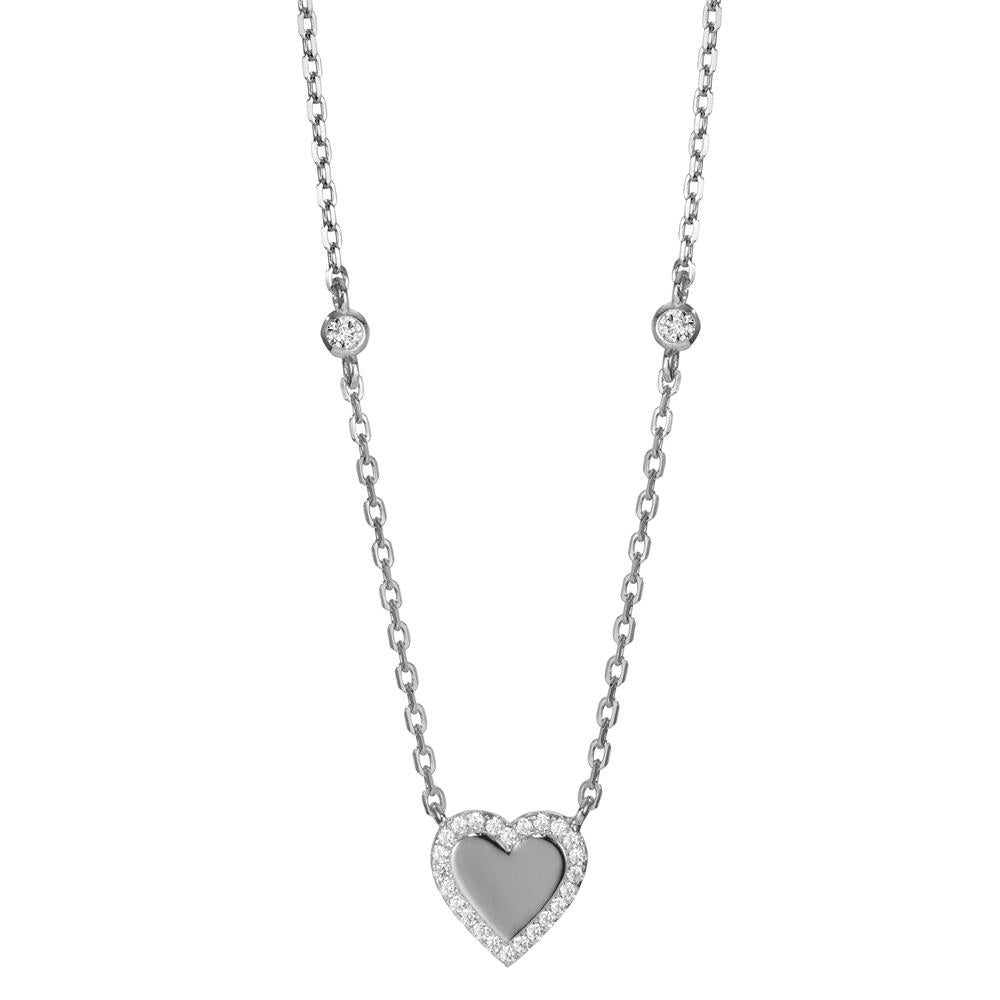 Necklace Silver Zirconia Rhodium plated Heart 40-45 cm