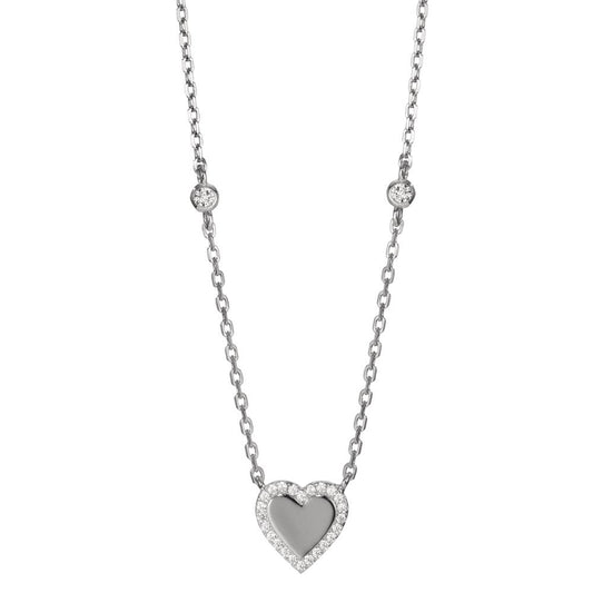 Necklace Silver Zirconia Rhodium plated Heart 40-45 cm