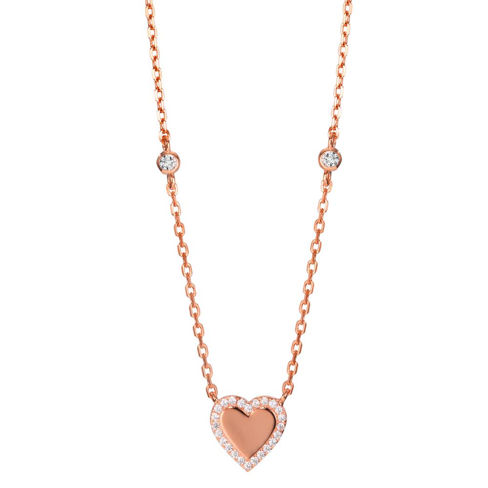 Necklace Silver Zirconia Rose Gold plated Heart 40-45 cm