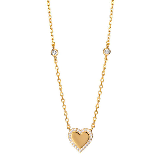 Necklace Silver Zirconia Yellow Gold plated Heart 40-45 cm