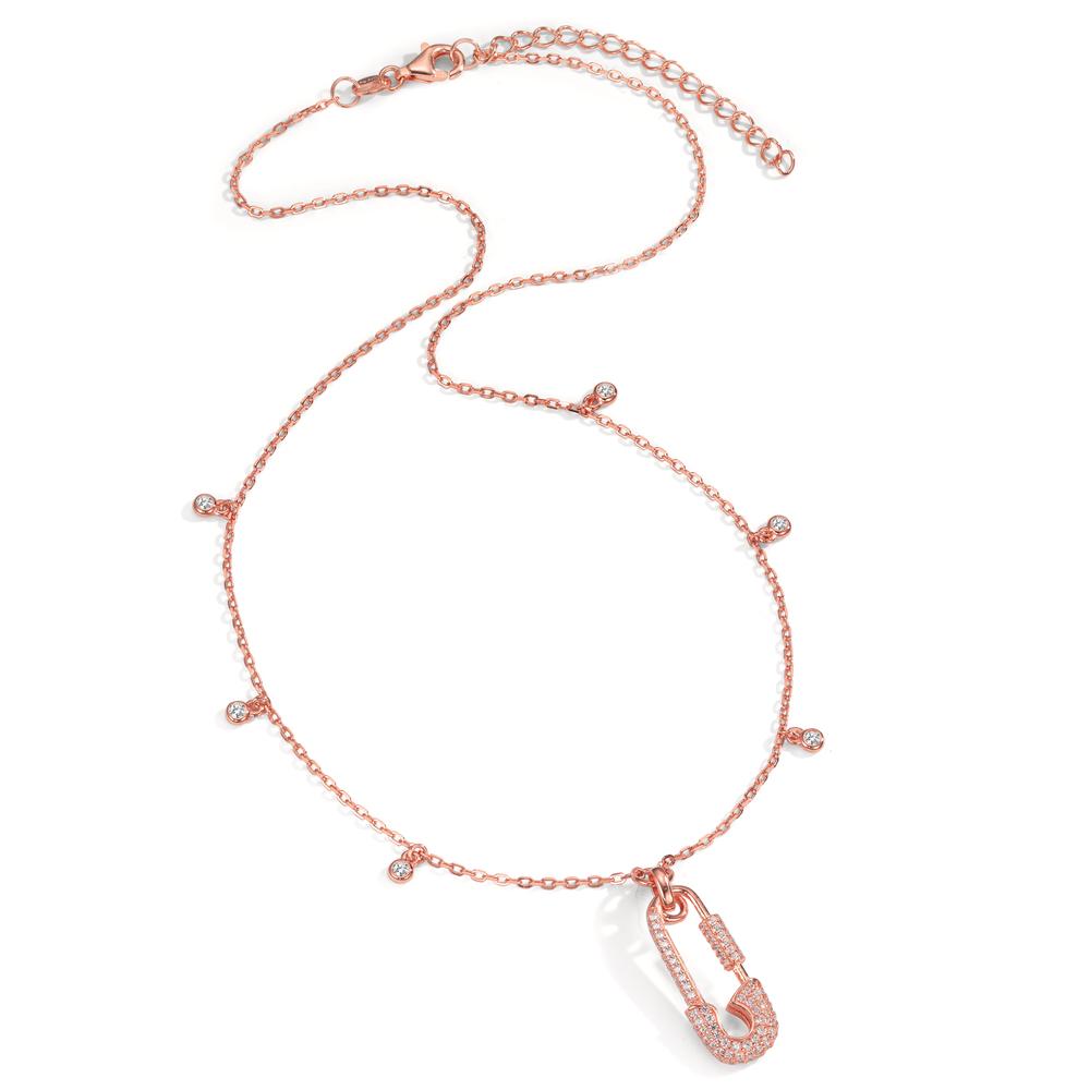 Necklace Silver Zirconia Rose Gold plated Safety Pin 40-45 cm