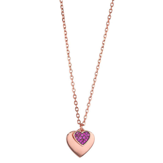 Necklace Silver Zirconia Pink Rose Gold plated Heart 40-45 cm