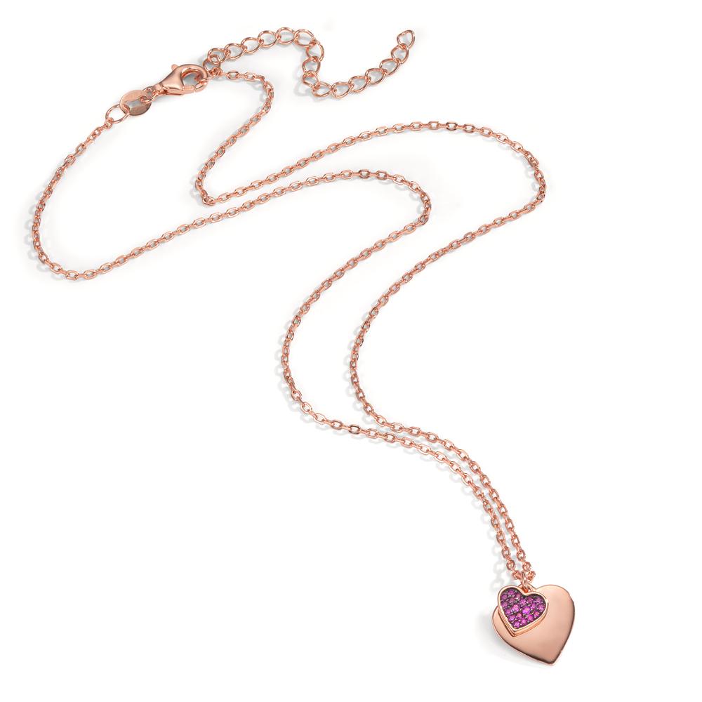 Necklace Silver Zirconia Pink Rose Gold plated Heart 40-45 cm