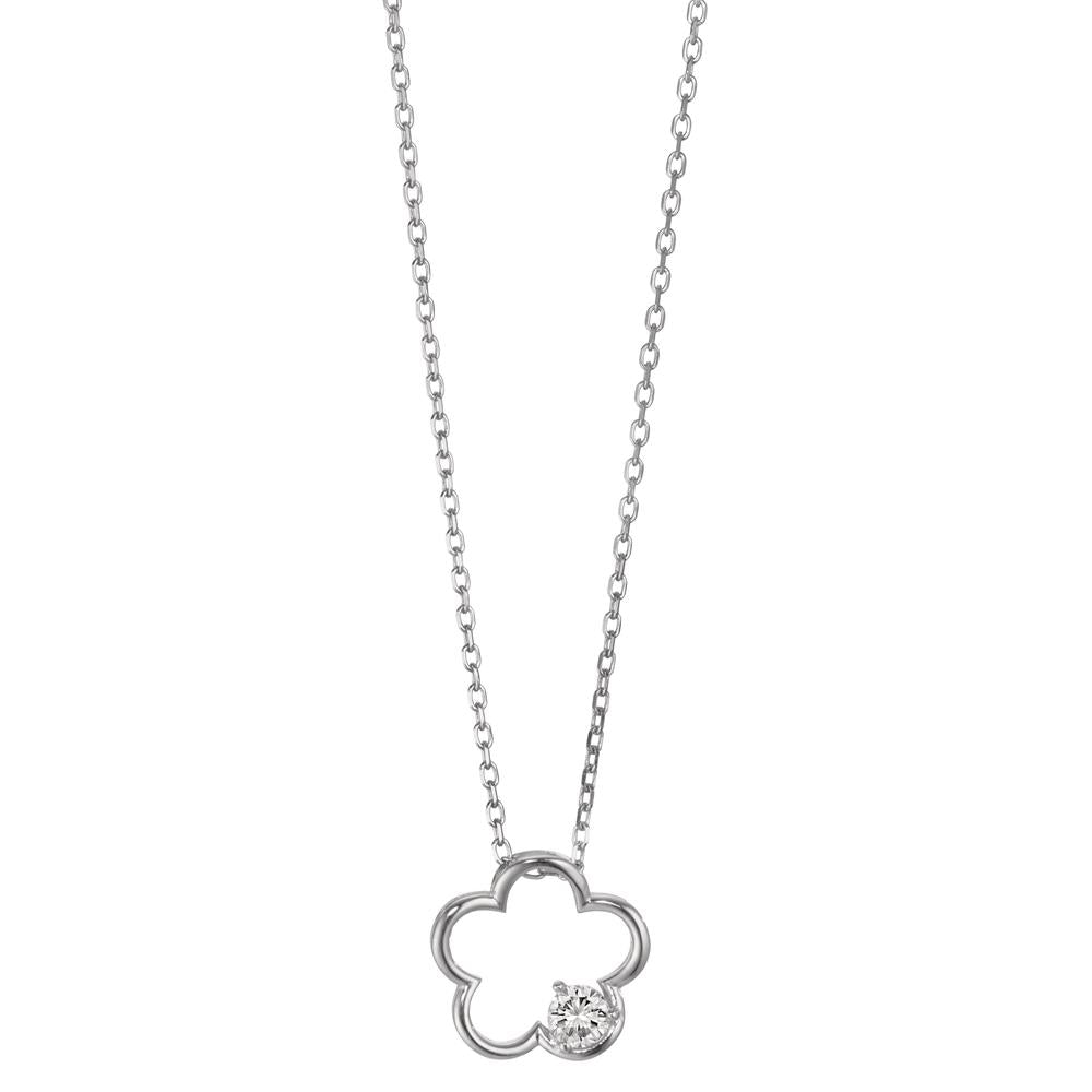 Necklace Silver Zirconia Rhodium plated Flower 40-45 cm Ø14 mm