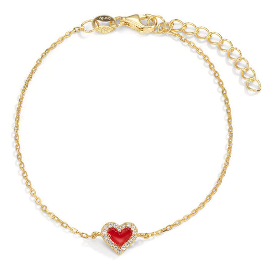 Bracelet Silver Zirconia Yellow Gold plated Heart 16-19 cm