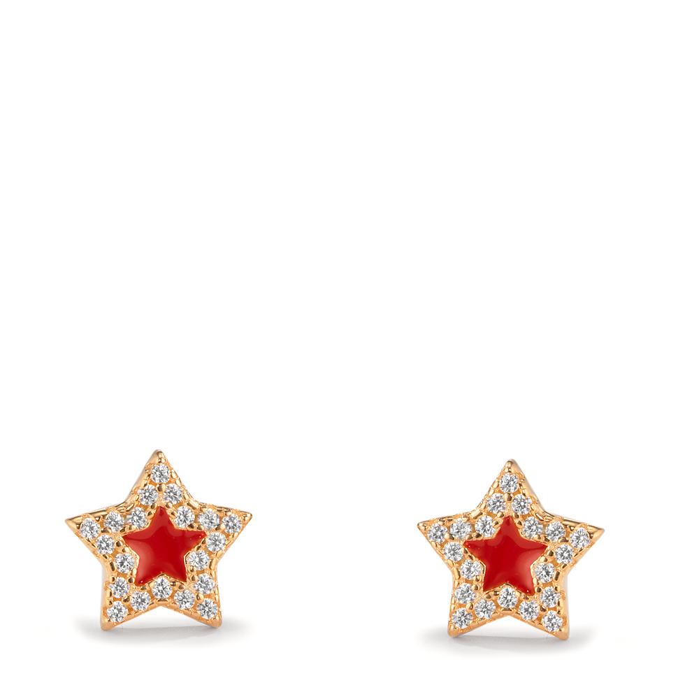 Stud earrings Silver Zirconia Yellow Gold plated Star Ø8 mm