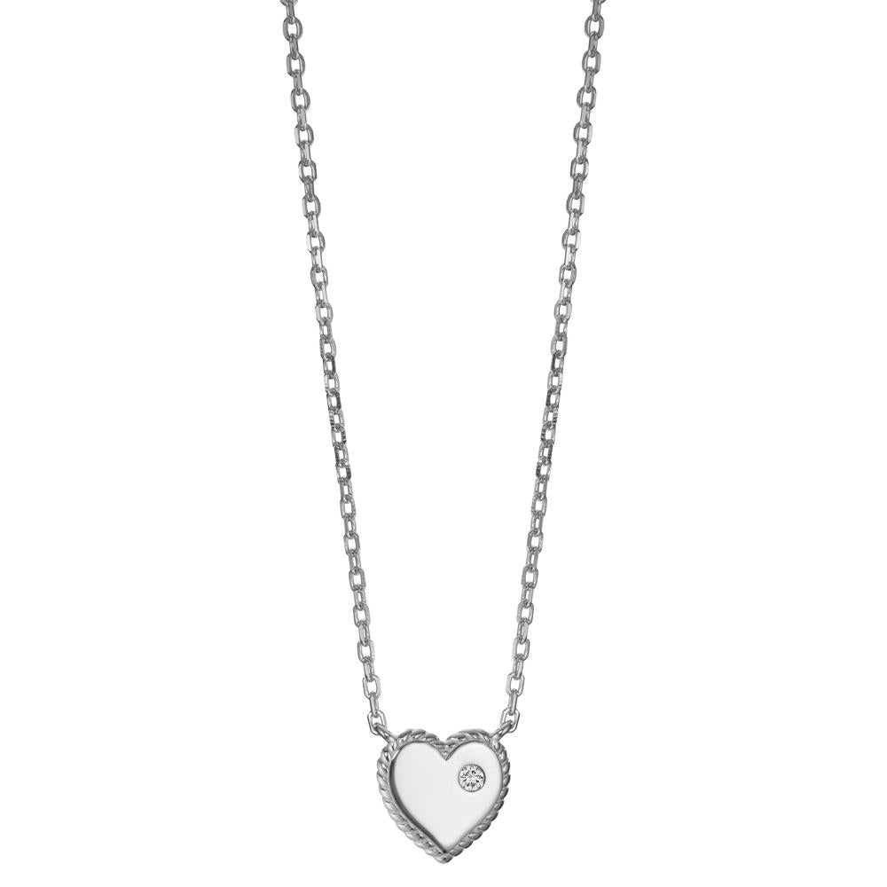 Necklace Silver Zirconia Rhodium plated Heart 40-45 cm Ø10 mm