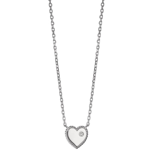 Necklace Silver Zirconia Rhodium plated Heart 40-45 cm Ø10 mm