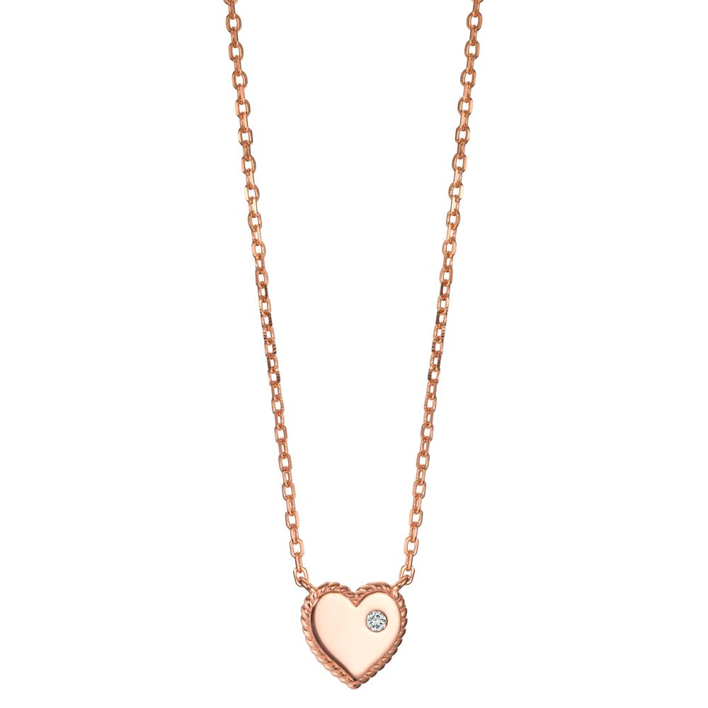 Necklace Silver Zirconia Rose Gold plated Heart 40-45 cm