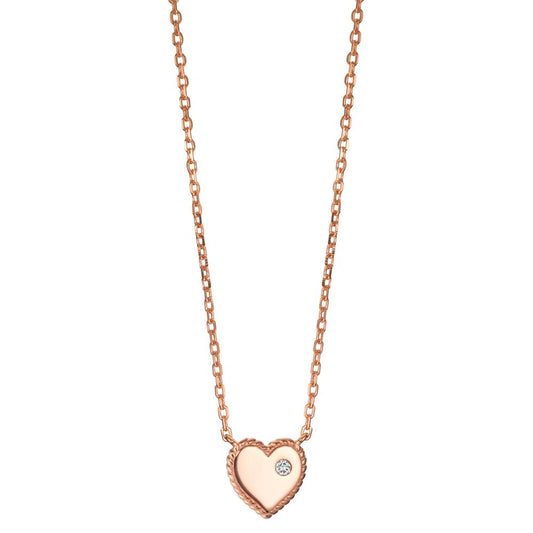 Necklace Silver Zirconia Rose Gold plated Heart 40-45 cm