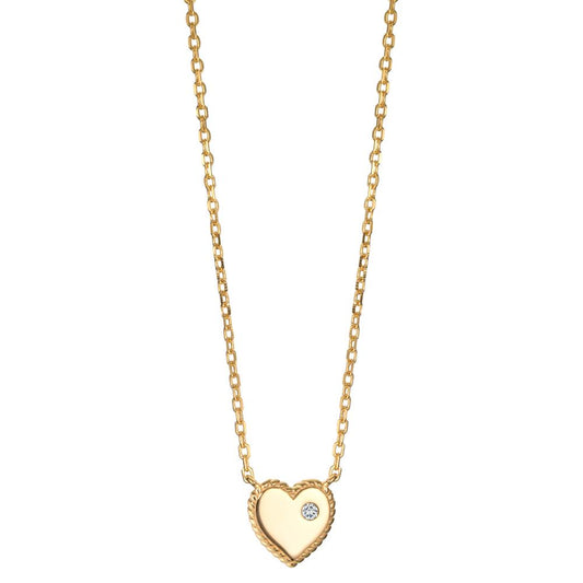 Necklace Silver Zirconia Yellow Gold plated Heart 40-45 cm