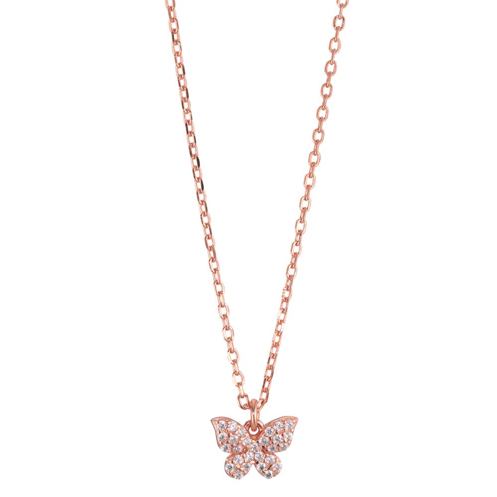 Necklace Silver Zirconia Rose Gold plated Butterfly 40-45 cm Ø7.5 mm