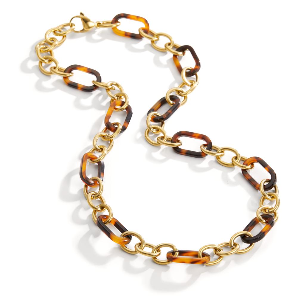 Necklace Stainless steel synthetic tortoiseshell Yellow IP coated 45-48 cm