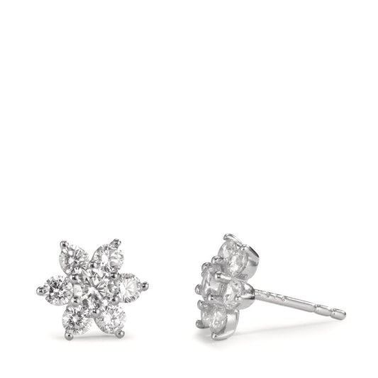 Stud earrings Silver Zirconia 14 Stones Rhodium plated Flower Ø8.5 mm