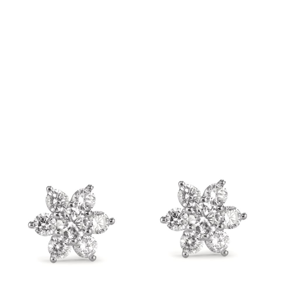 Stud earrings Silver Zirconia 14 Stones Rhodium plated Flower Ø8.5 mm