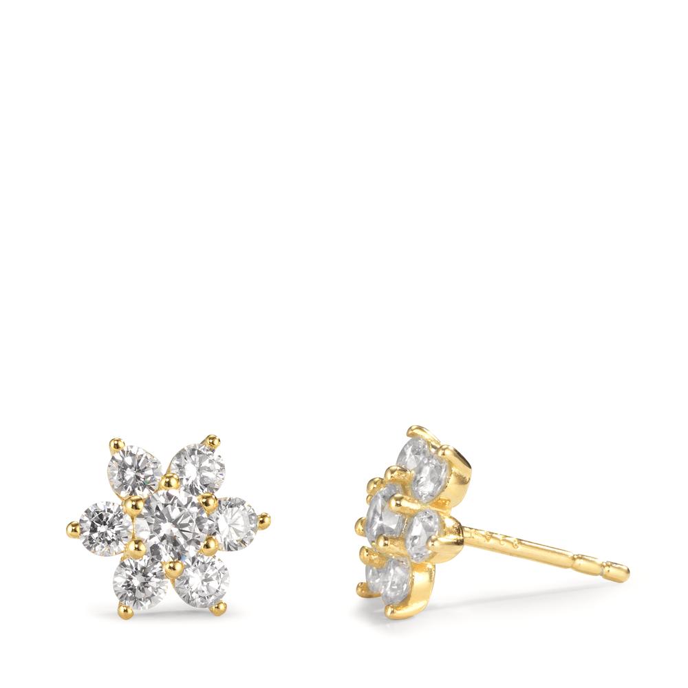 Stud earrings Silver Zirconia 14 Stones Yellow Gold plated Flower Ø8.5 mm