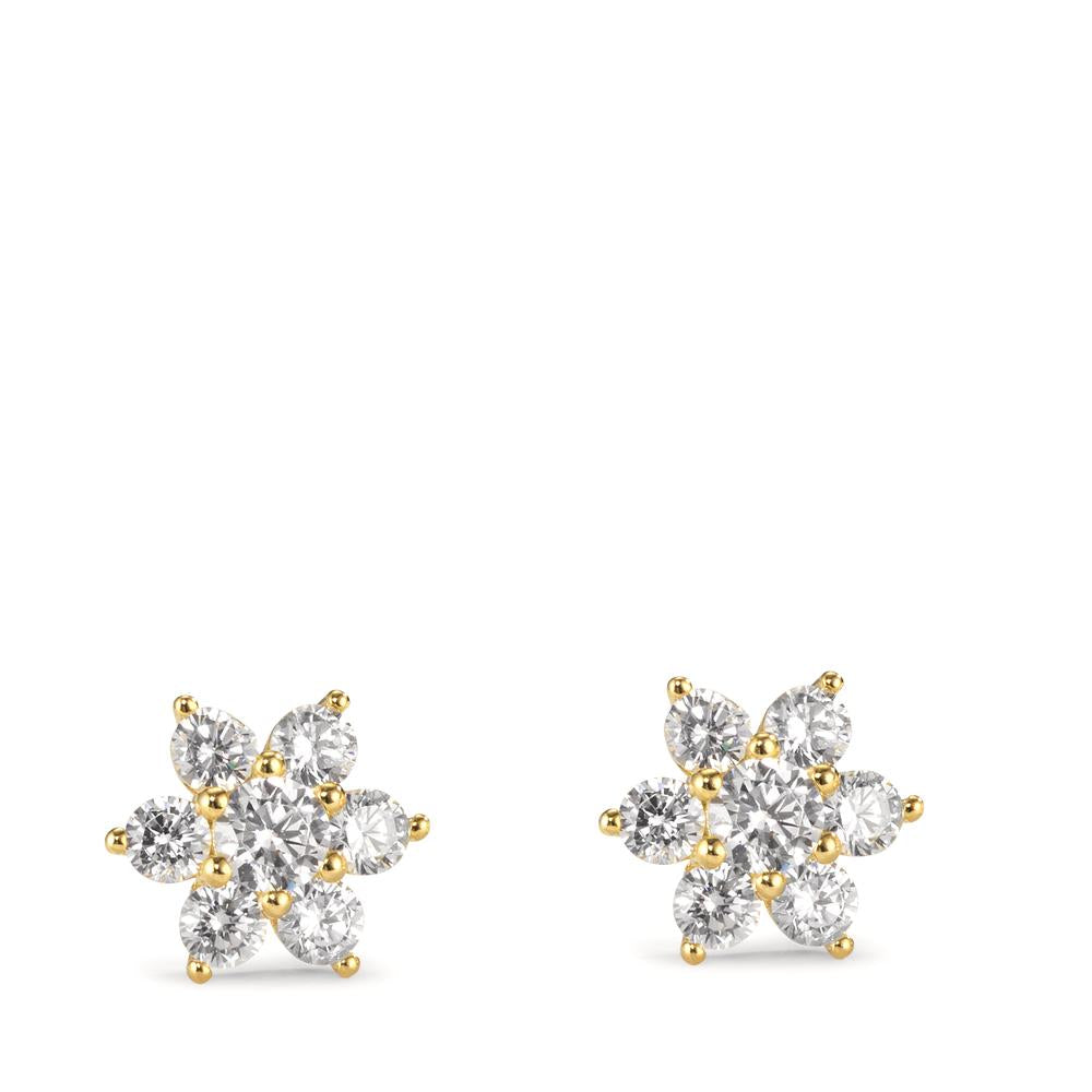 Stud earrings Silver Zirconia 14 Stones Yellow Gold plated Flower Ø8.5 mm