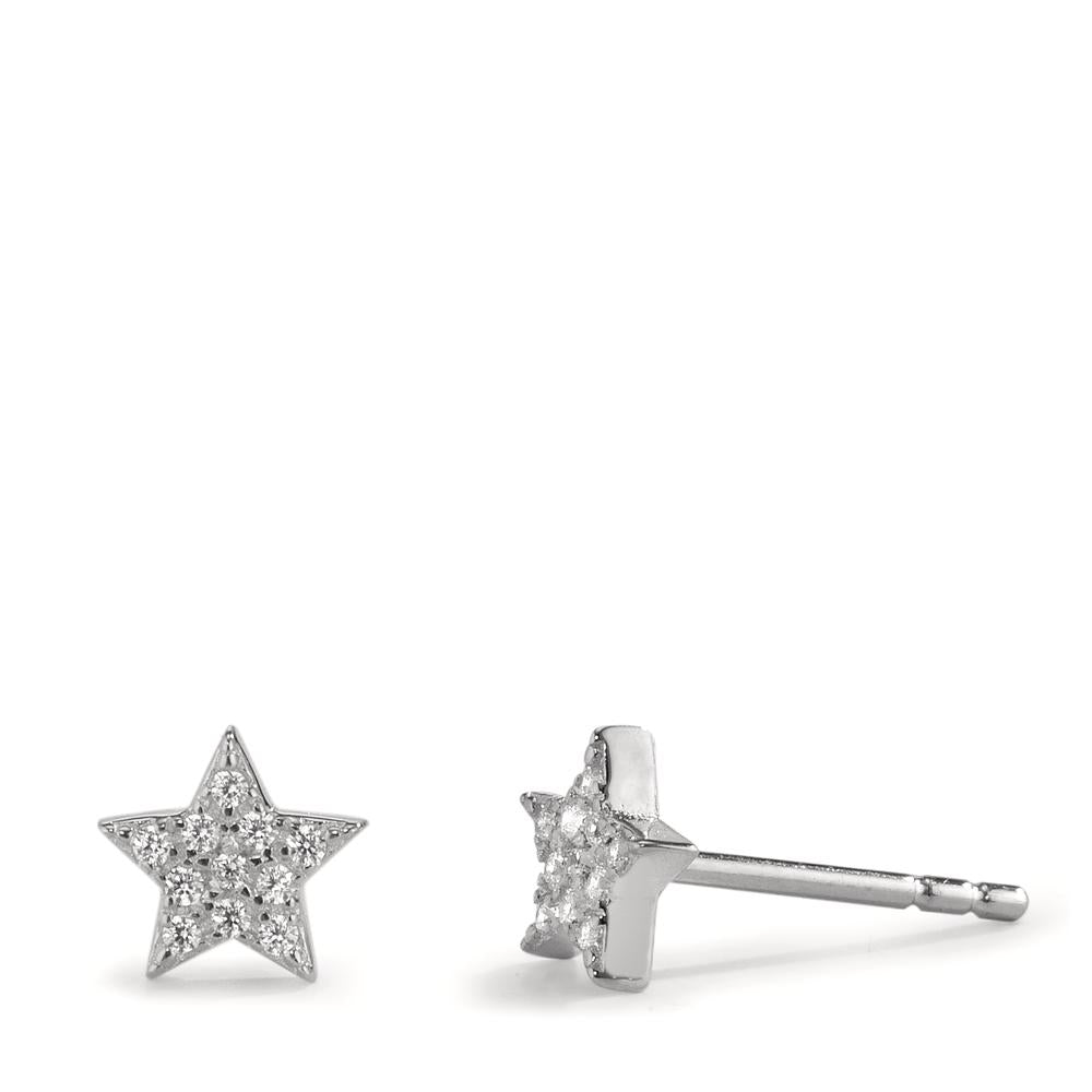 Stud earrings Silver Zirconia Rhodium plated Star Ø6 mm