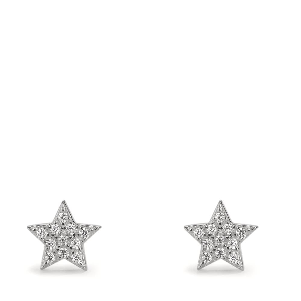 Stud earrings Silver Zirconia Rhodium plated Star Ø6 mm