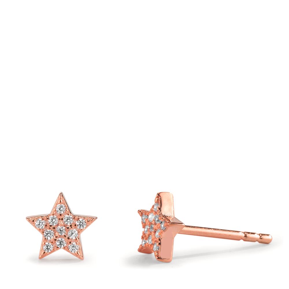 Stud earrings Silver Zirconia Rose Gold plated Star Ø6 mm