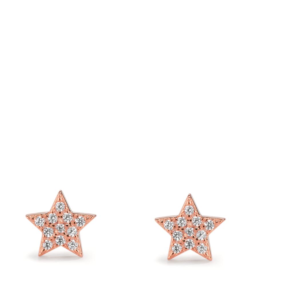 Stud earrings Silver Zirconia Rose Gold plated Star Ø6 mm