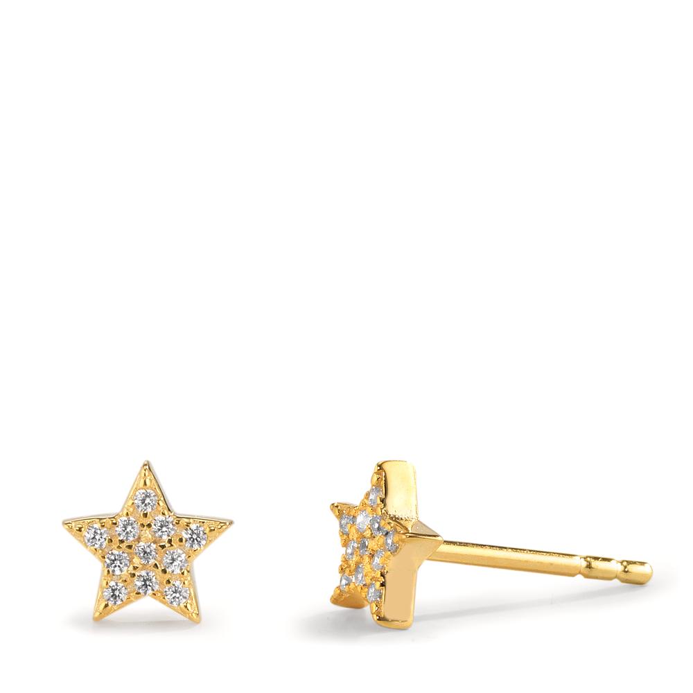 Stud earrings Silver Zirconia Yellow Gold plated Star Ø6 mm