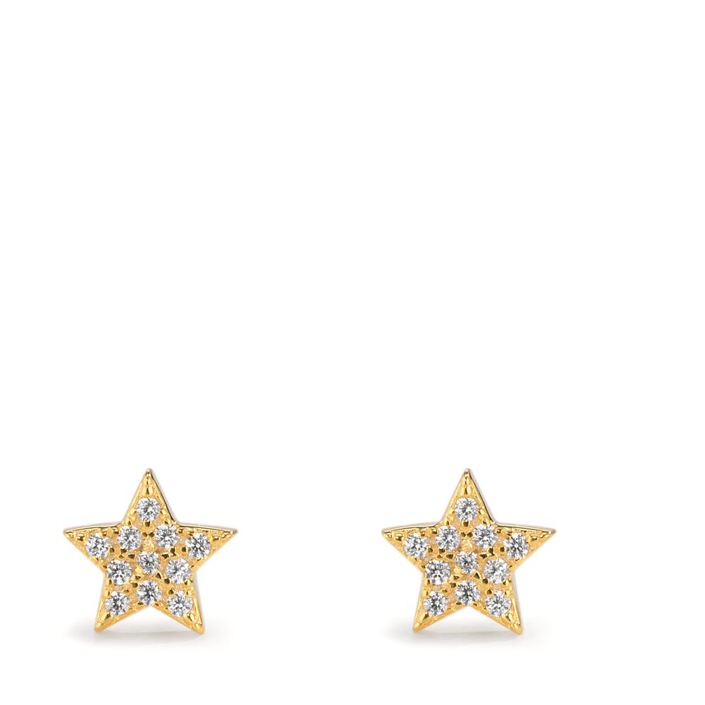 Stud earrings Silver Zirconia Yellow Gold plated Star Ø6 mm