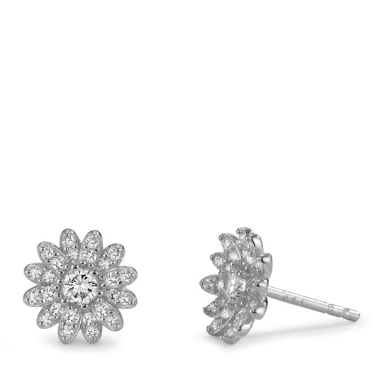 Stud earrings Silver Zirconia Rhodium plated Flower Ø9 mm