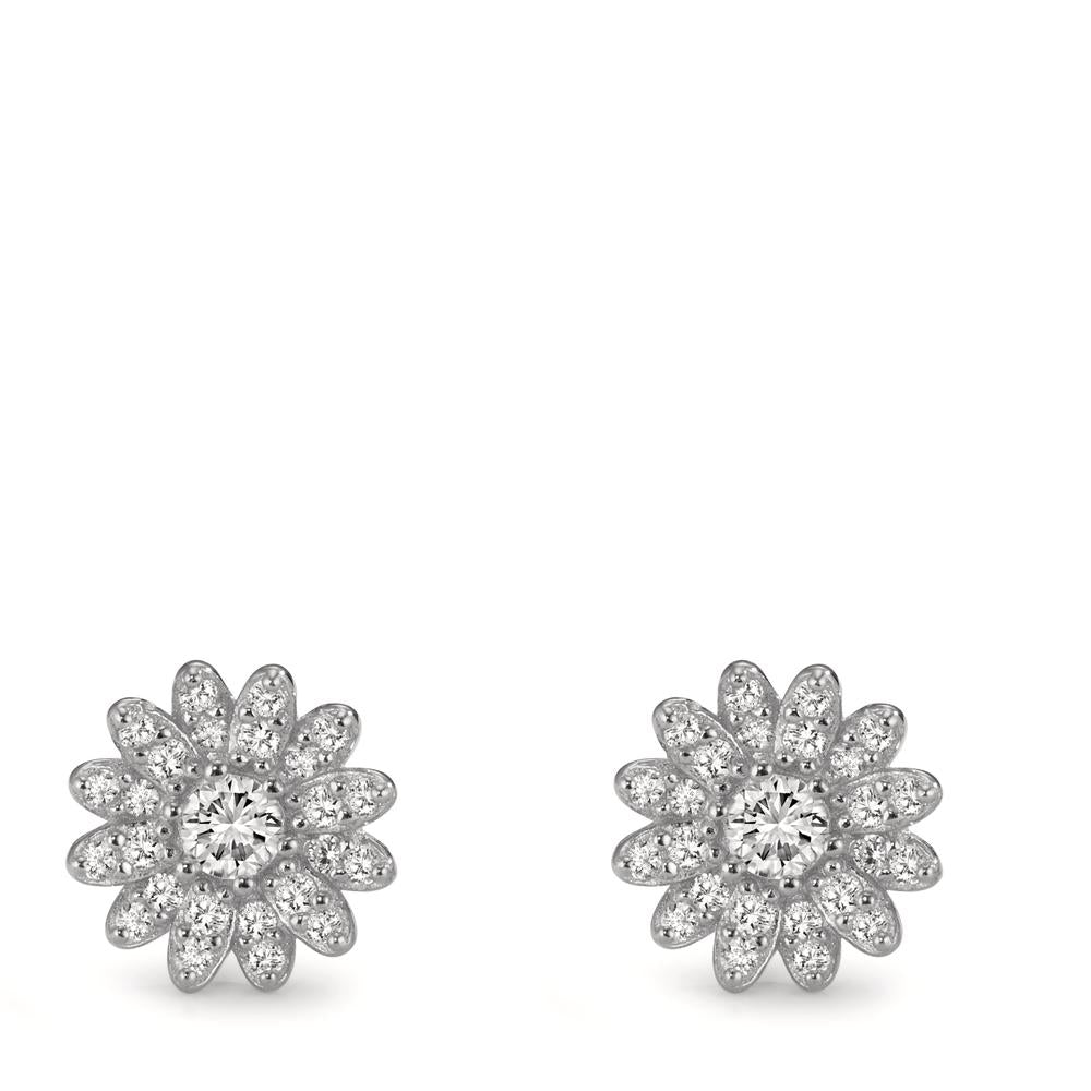 Stud earrings Silver Zirconia Rhodium plated Flower Ø9 mm