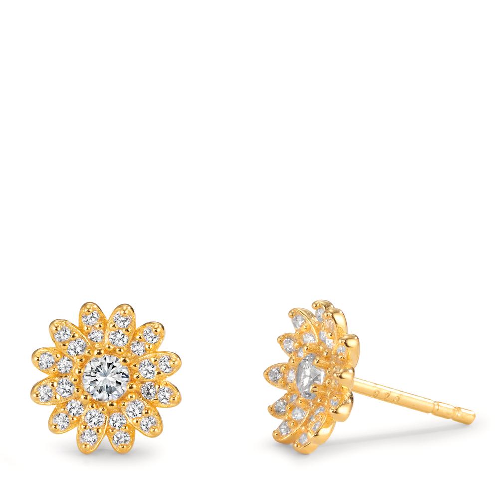 Stud earrings Silver Yellow Gold plated Flower Ø9 mm