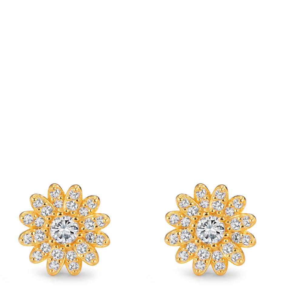 Stud earrings Silver Yellow Gold plated Flower Ø9 mm