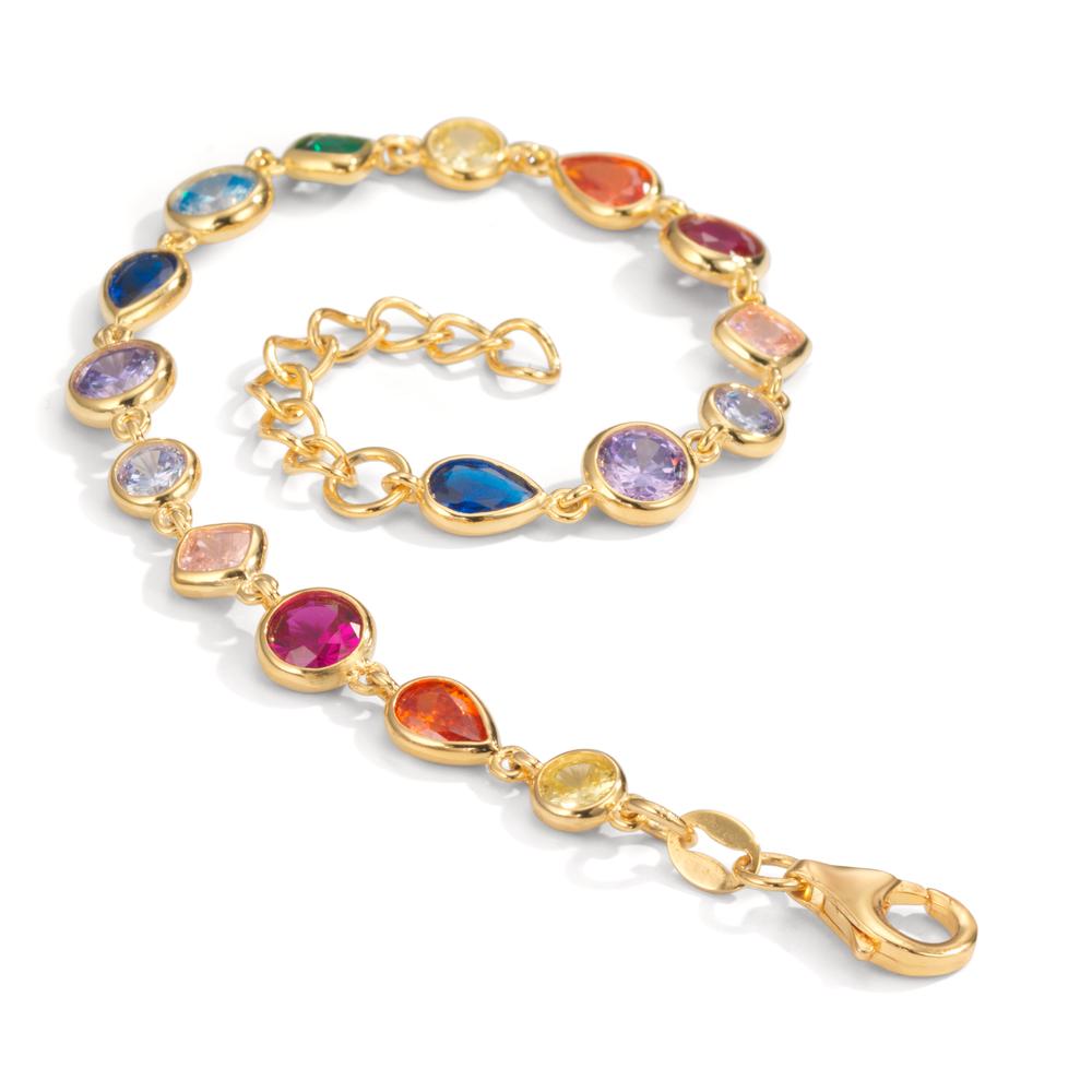 Bracelet Silver Zirconia Colorful, 16 Stones Yellow Gold plated 16-19 cm