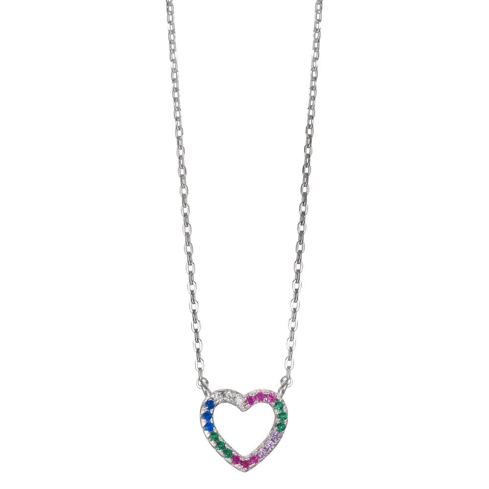 Necklace Silver Zirconia Colorful Rhodium plated Heart 40-45 cm Ø10 mm