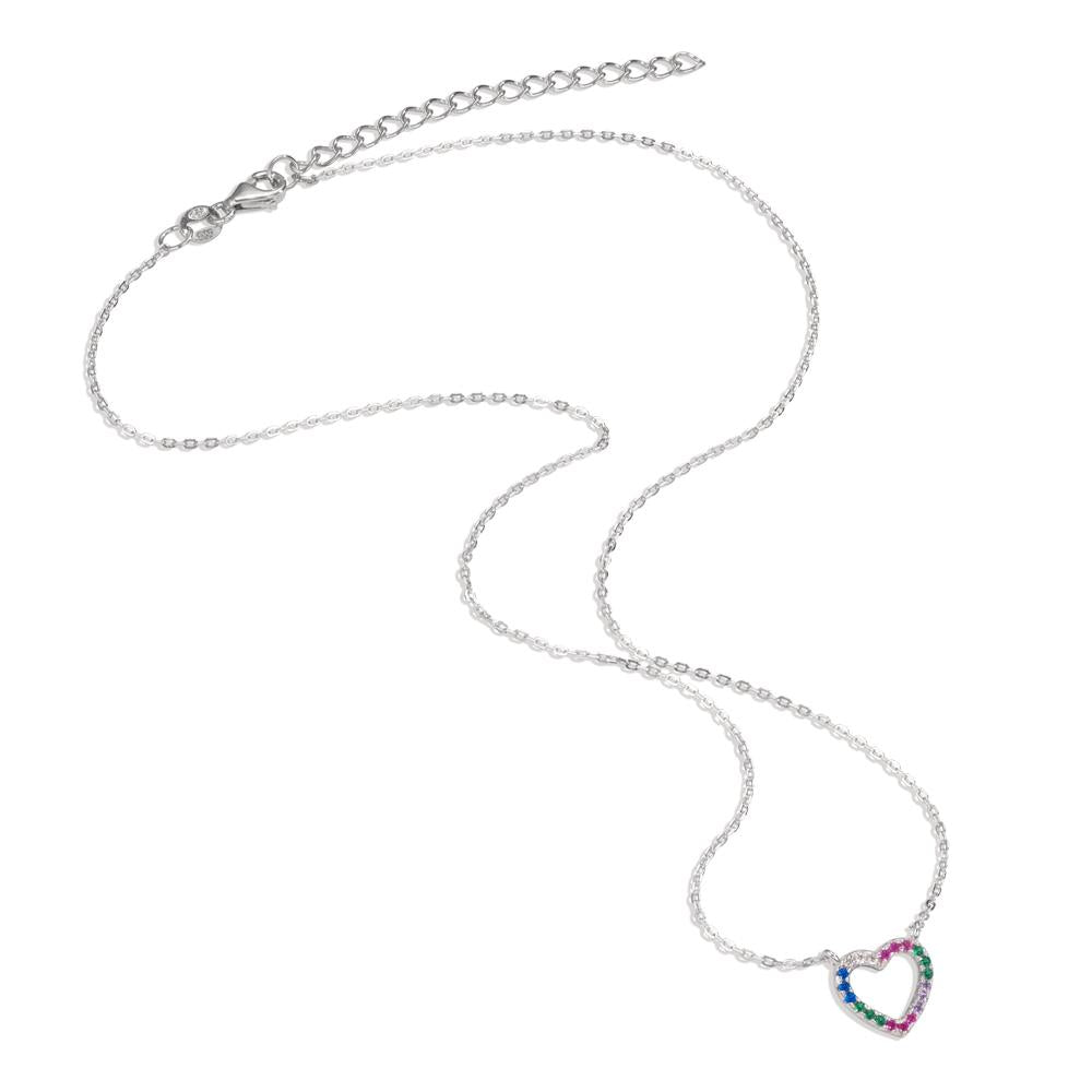 Necklace Silver Zirconia Colorful Rhodium plated Heart 40-45 cm Ø10 mm