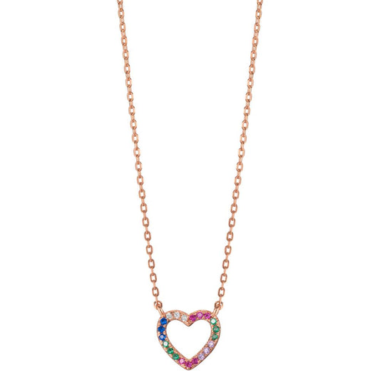 Necklace Silver Zirconia Colorful Rose Gold plated Heart 40-45 cm Ø10 mm