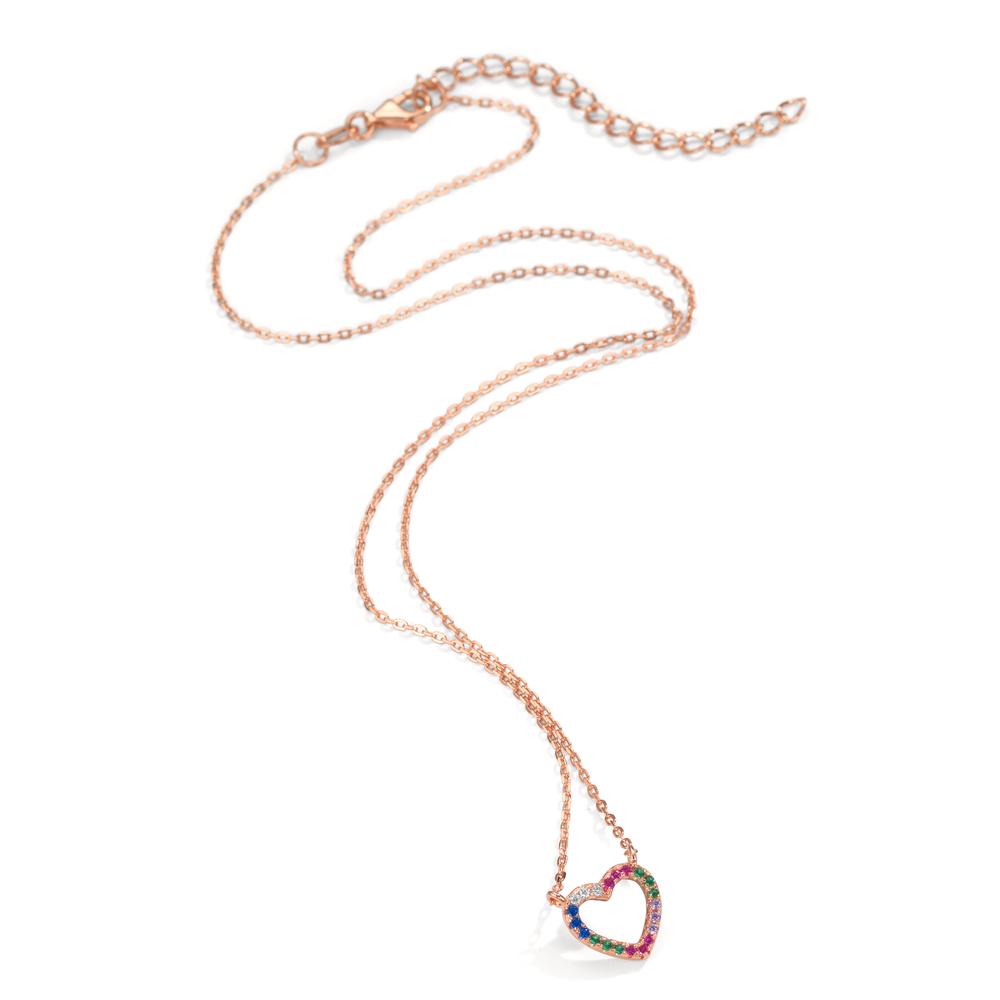 Necklace Silver Zirconia Colorful Rose Gold plated Heart 40-45 cm Ø10 mm