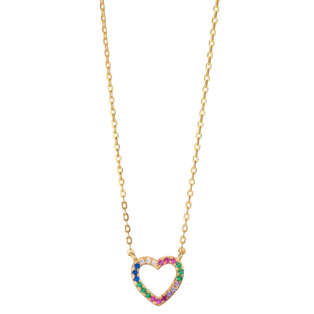 Necklace Silver Zirconia Colorful Yellow Gold plated Heart 40-45 cm Ø10 mm