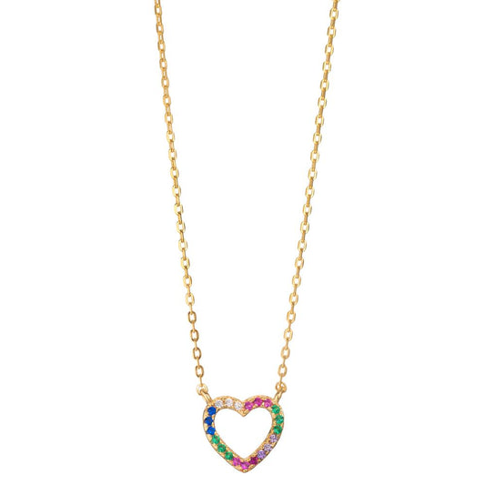 Necklace Silver Zirconia Colorful Yellow Gold plated Heart 40-45 cm Ø10 mm